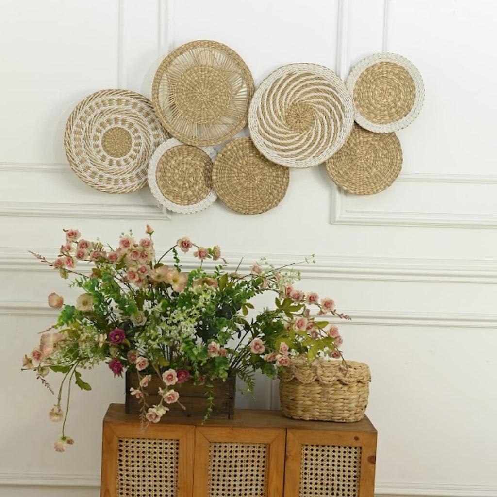 Wicker Wall Decor Set, Seagrass Woven Plates, Medium, Farmhouse | Natural Seagrass Plates That Are Flat and Light Enough for a Living Room or Bedroom Feature