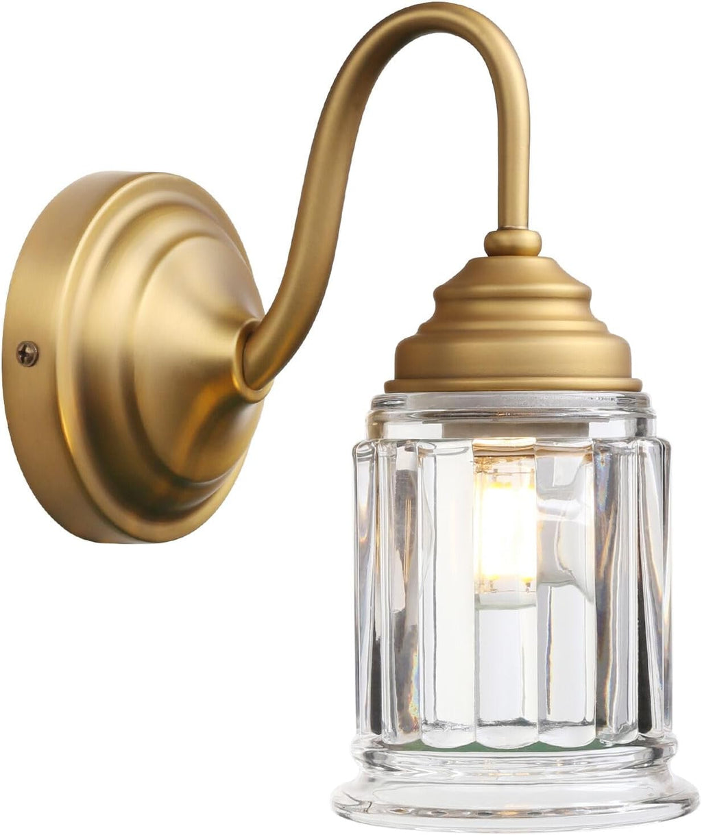 Vintage Wall Sconce with Clear Bell-Shaped Glass Shade Antique Gold Bathroom Sconce Wall Mount Light for Livingroom Bedroom,Hardwired,E26 Base