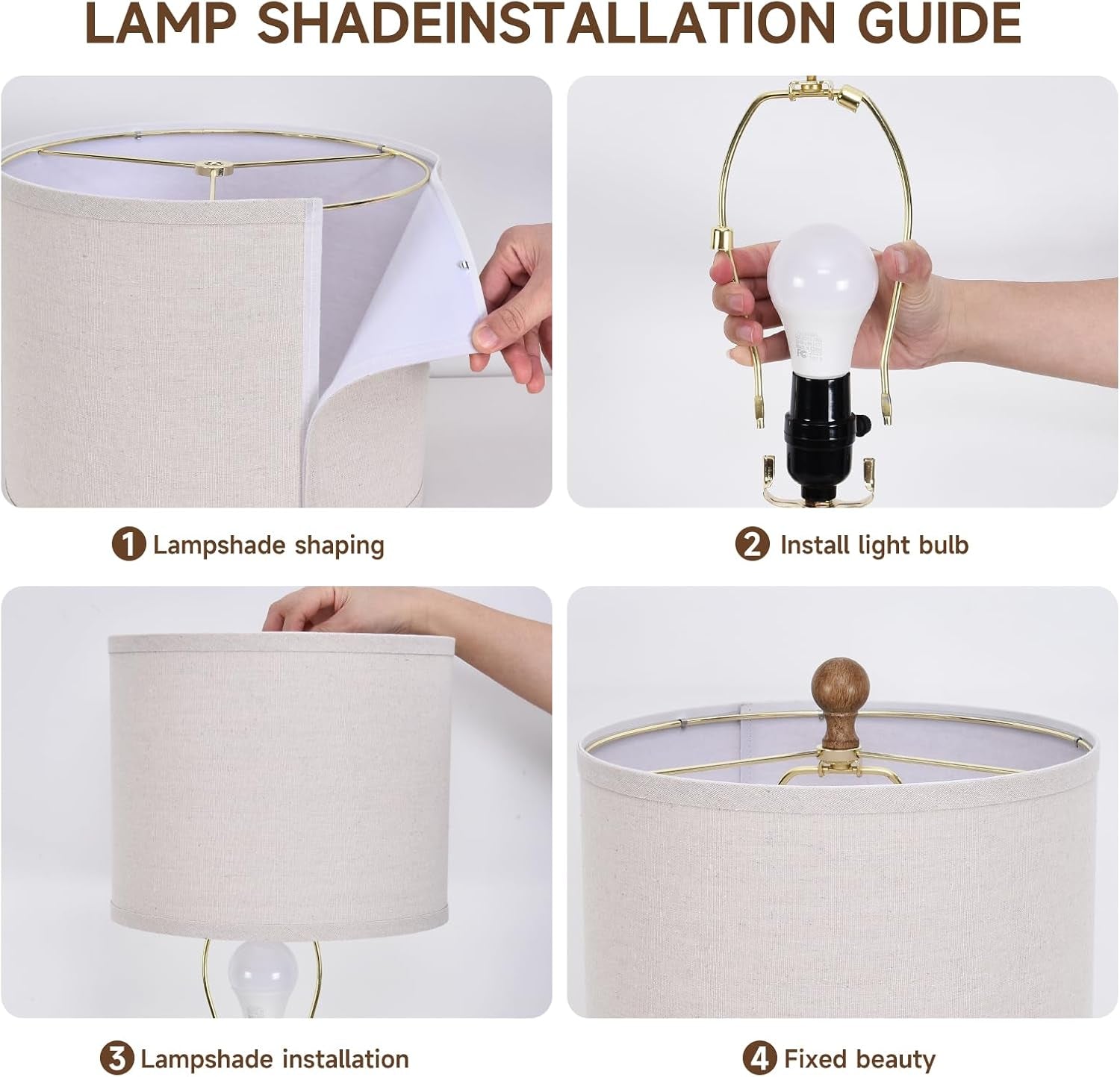22.5” Rattan Table Lamp Set of 2, Woven Boho Lamp for Bedroom Living Room, 11X11X9 Fabric Drum Shade, E26 Base (Max 60W), Stable Wood Base for Nightstand Console