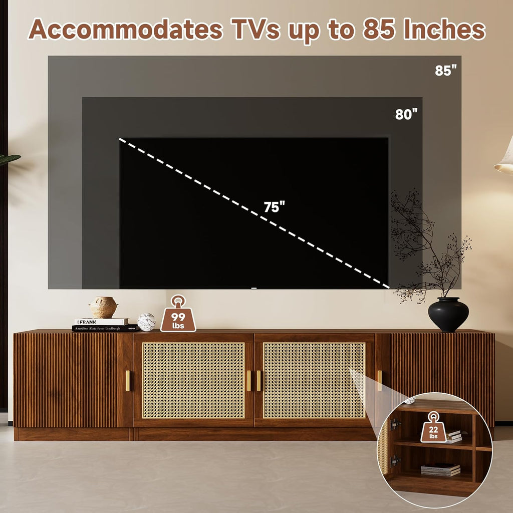 Walnut fluted rattan media console