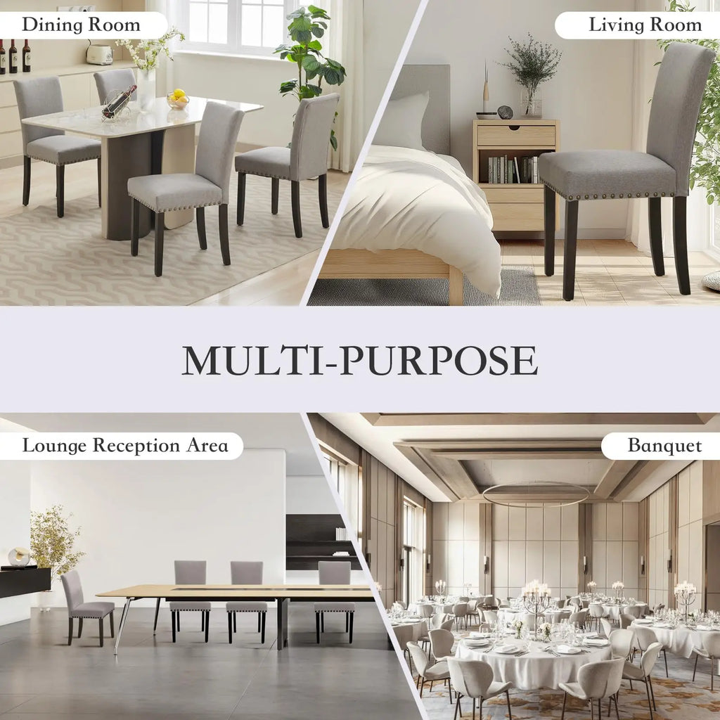 Upholstered Parsons Dining Chairs Set of 2, Fabric Padded Kitchen Chairs with Nailhead Trim & Sturdy Wood Legs, Modern Mid-Century Accent Seating for Living Room, Dining Room, Breakfast Nook