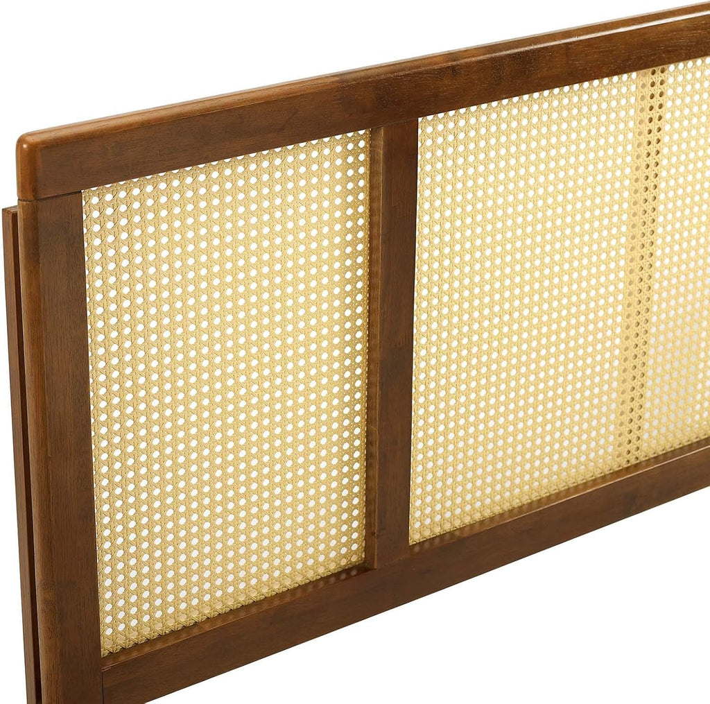 Walnut cane woven rattan headboard