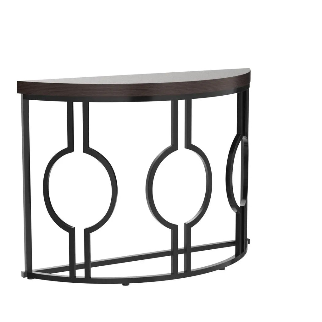 Half Moon Console Table for Entryway, 43 Inch Industrial Semi Circle Sofa Table with Geometric Base, Wood Accent Tabl