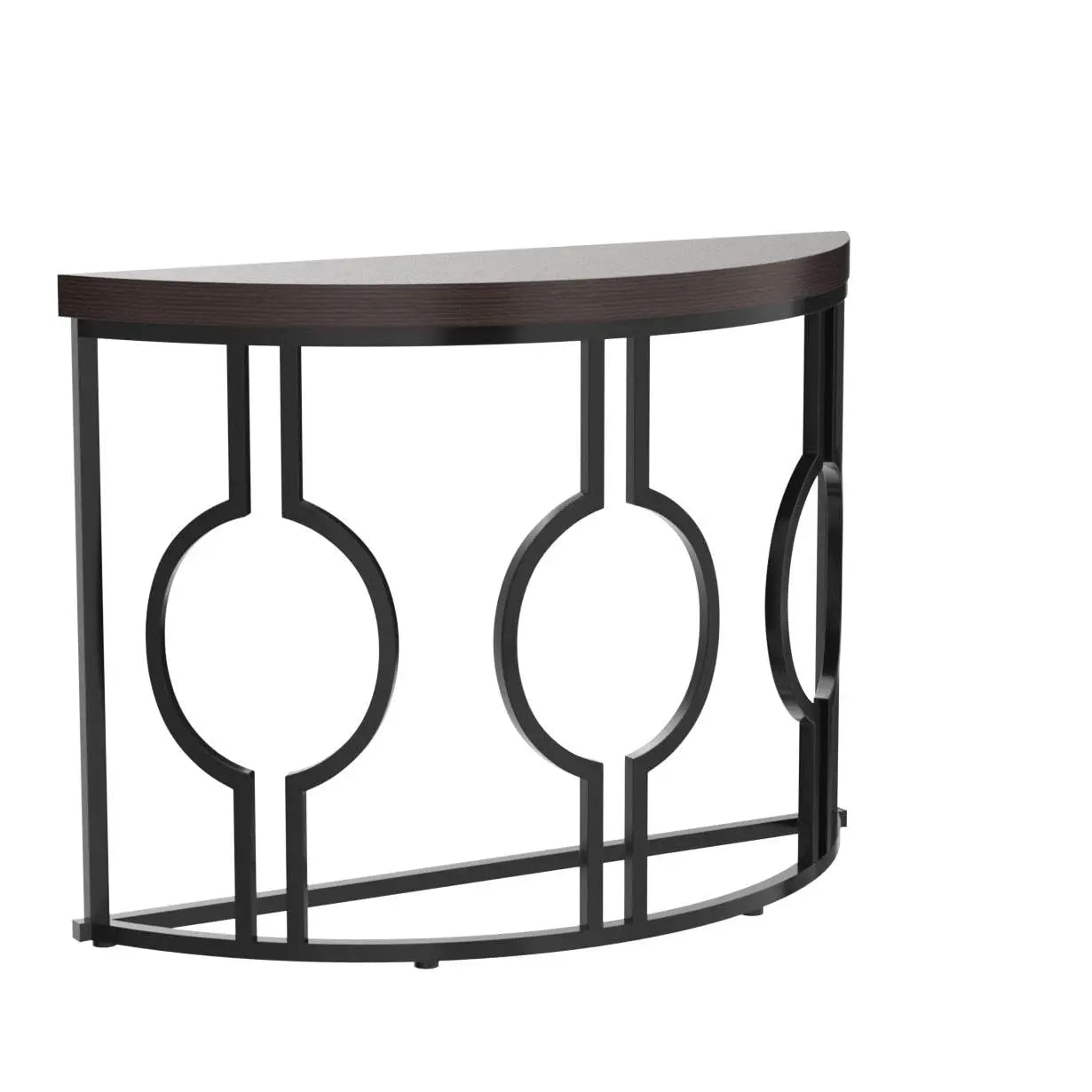 Half Moon Console Table for Entryway, 43 Inch Industrial Semi Circle Sofa Table with Geometric Base, Wood Accent Tabl