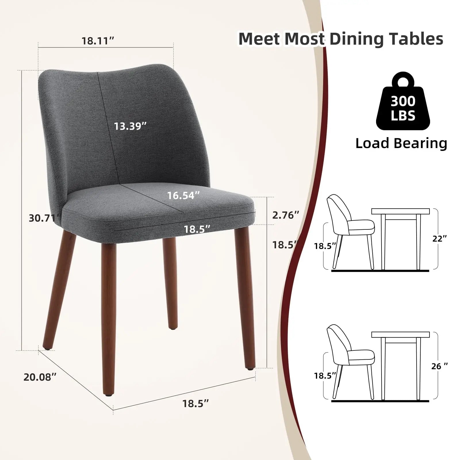 Leather Dining Chairs Set of 2 Upholstered PU Dining Chair with Wood Legs, Wing Backrest, Wooden Kitchen Chairs with Thick Cushi