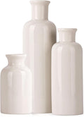 White Ceramic Vase Set - 3 White Small Vases, Farmhouse Country Flower Vase Home Decor, Living Room Decoration, Table Decoration, Fireplace Decor, and Entrance Decorations Centerpieces