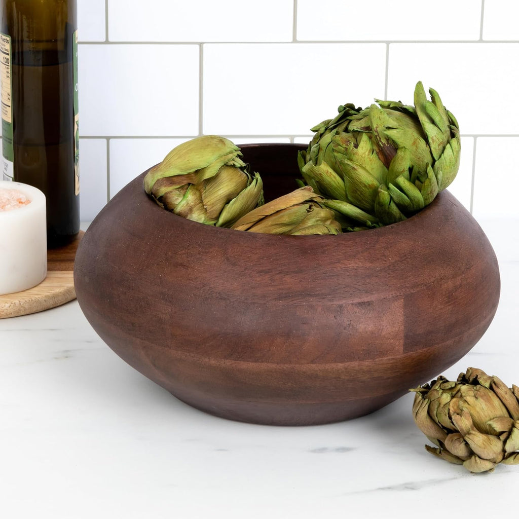 Modern round Wood Bowl, Walnut Finish
