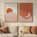 Framed Boho Terracotta Sun and Moon Canvas Wall Art Bedroom, 20X30 Inch | Sun and Moon, Set of 2, Canvas Print, Bohemian Pictures, Mid Century Modern, Terracotta Beige Artwork, Dining Room Wall Decor