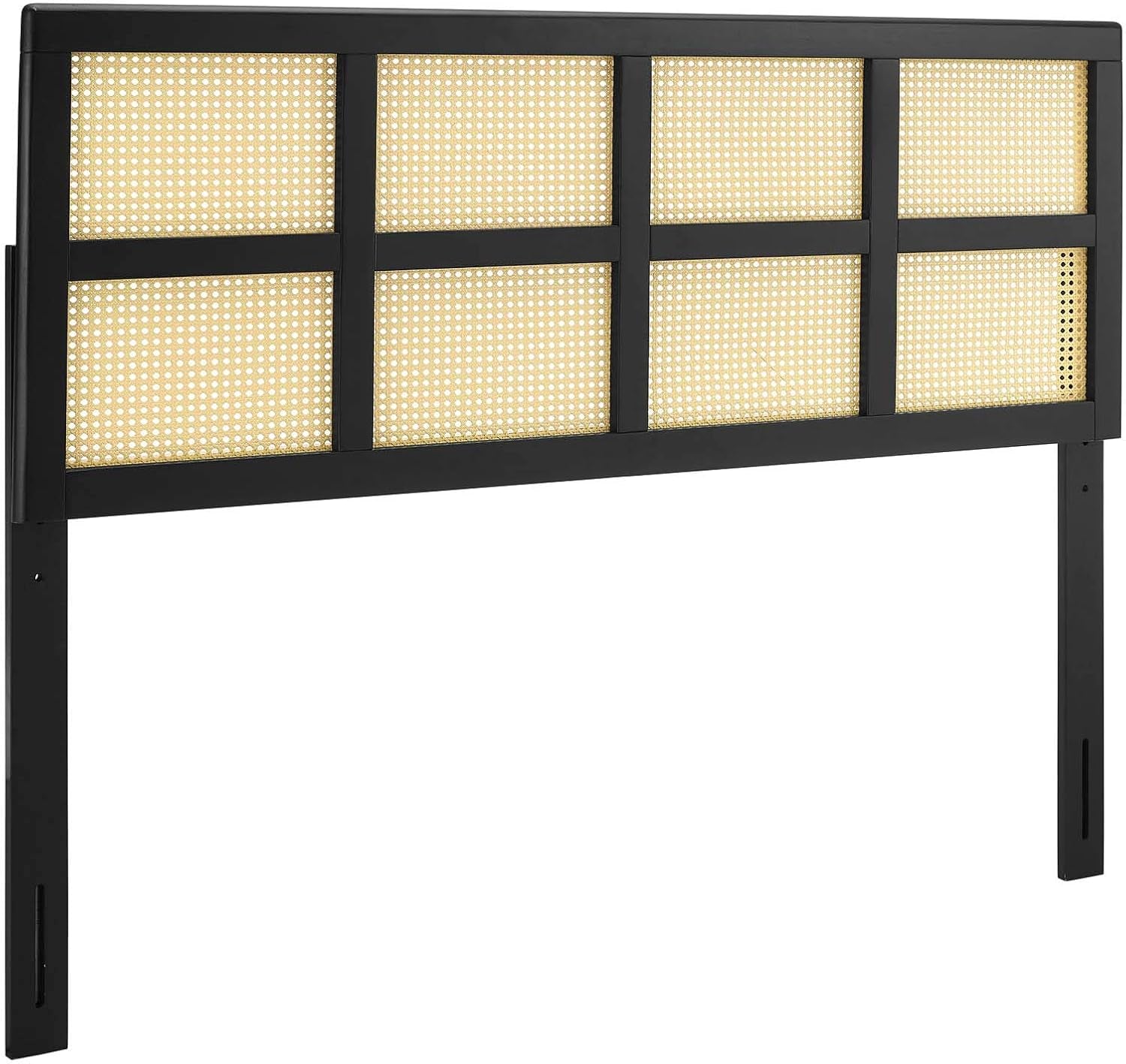Black cane woven rattan queen headboard