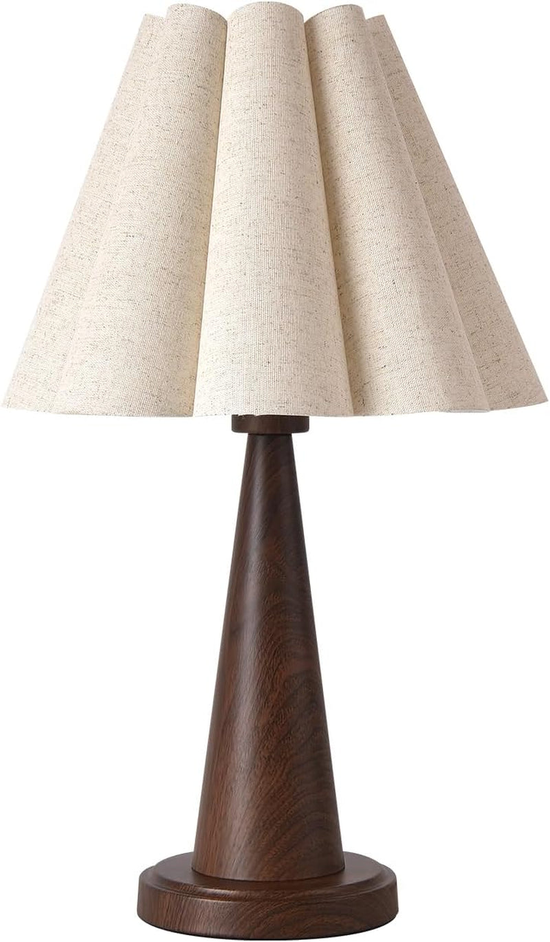Modern Table Lamp with Petal Linen Lampshade, Dark Faux Wood Metal Base – 20.5” Bedside Nightstand Lamp for Bedroom, Living Room, Office, E26 Base, Max 60W (Bulb Not Included)