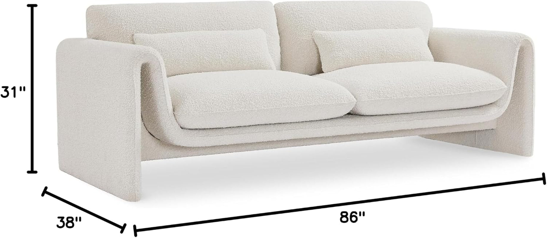 Cream boucle sofa with curved arms