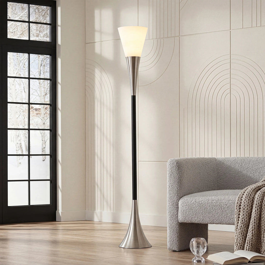 72.8" Farmhouse Floor Lamp with Sandblasted Glass Lampshade, Tall Standing Floor Lamp with Foot Pedal Switch