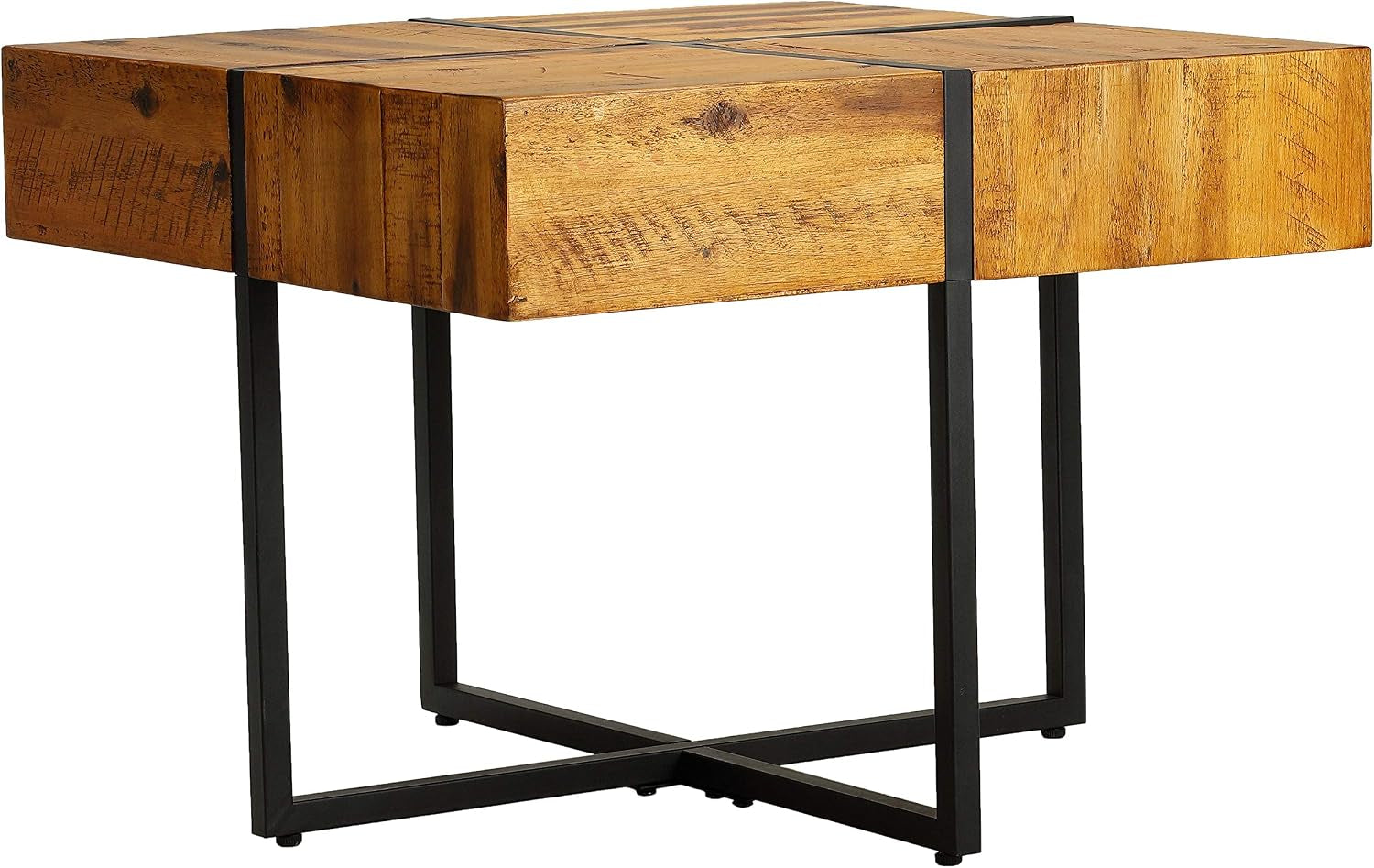 Landon End Table, Solid Wood with Black Metal Frame