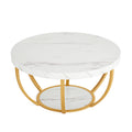 31.7" round Coffee Table, Industrial 2-Tier Circle Coffee Table with Storage Shelves, Modern Wooden Sofa Side Table