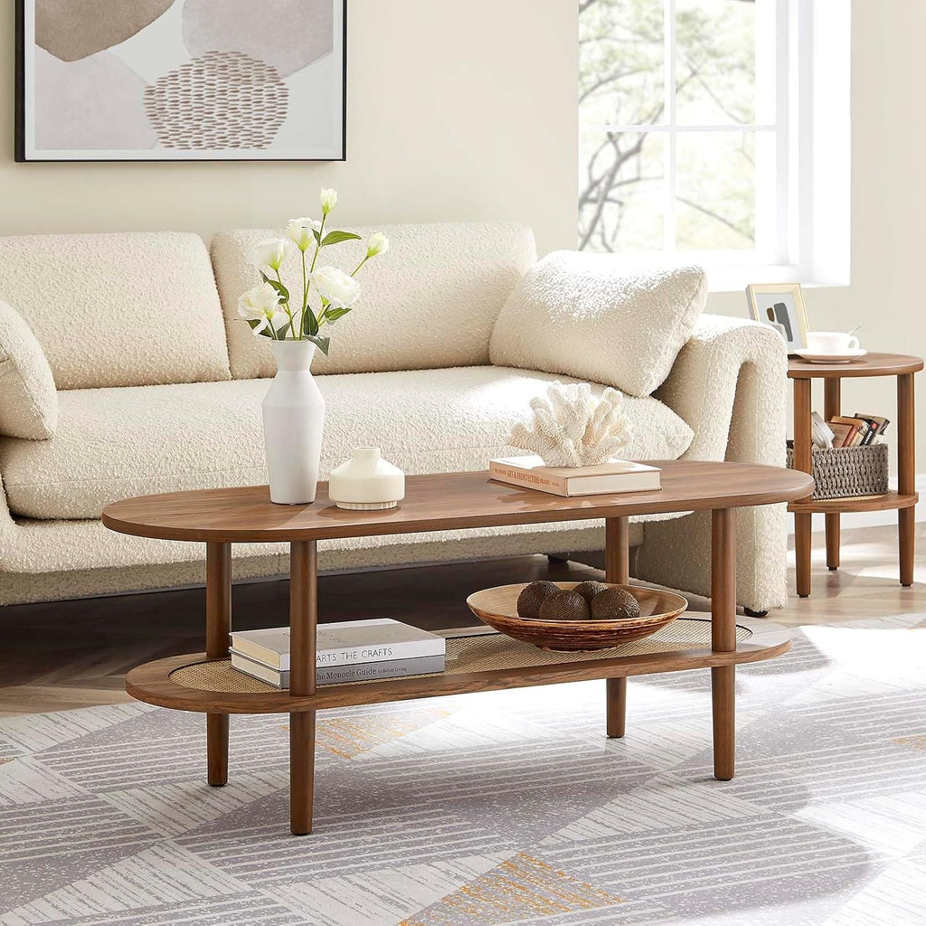 EEI-6526-WAL Torus Oval Coffee Table, Walnut