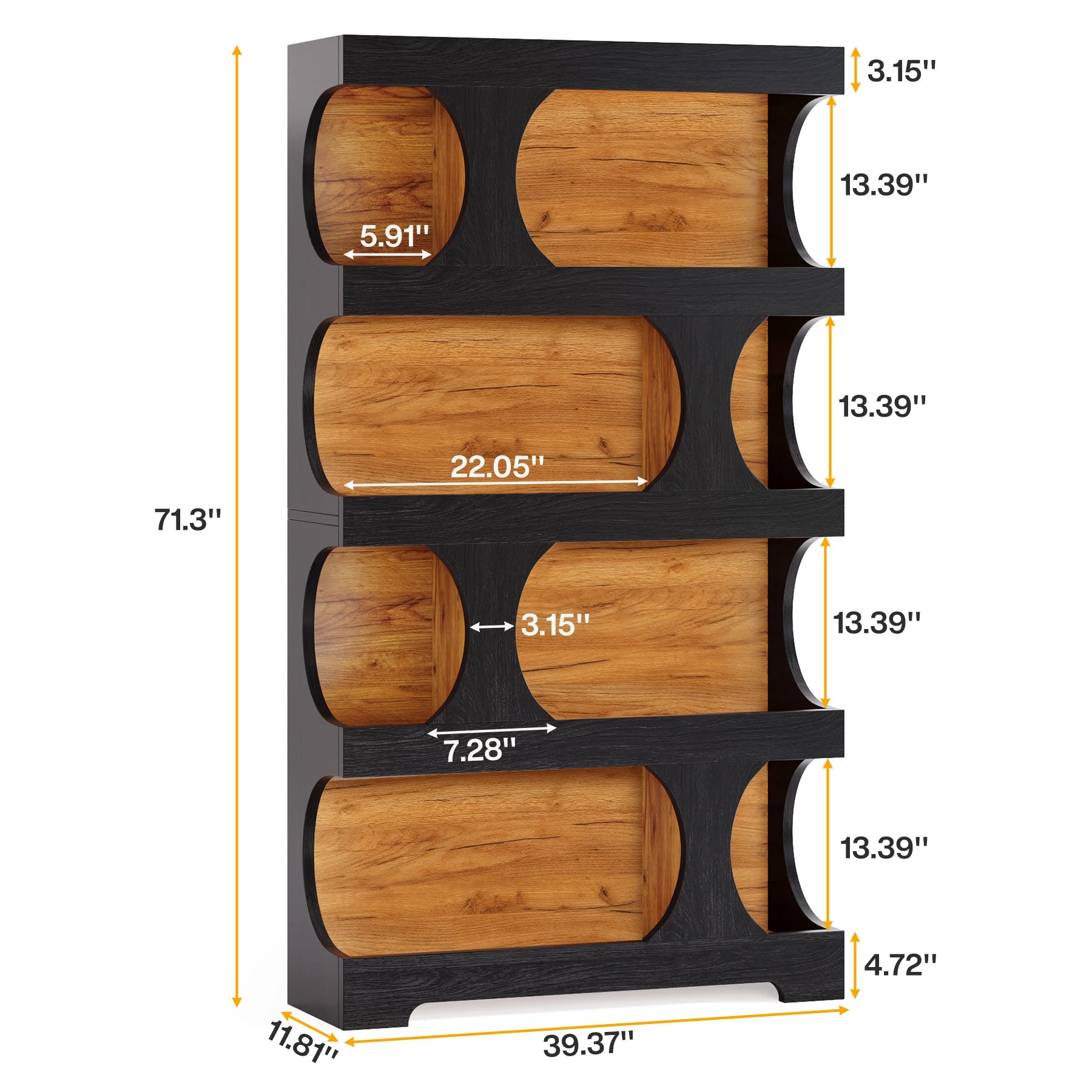 71" Tall Bookcase, 4-Tier S-Shaped Bookshelf, Wood Decorative Storage Shelving, Modern Freestanding Display Shelves
