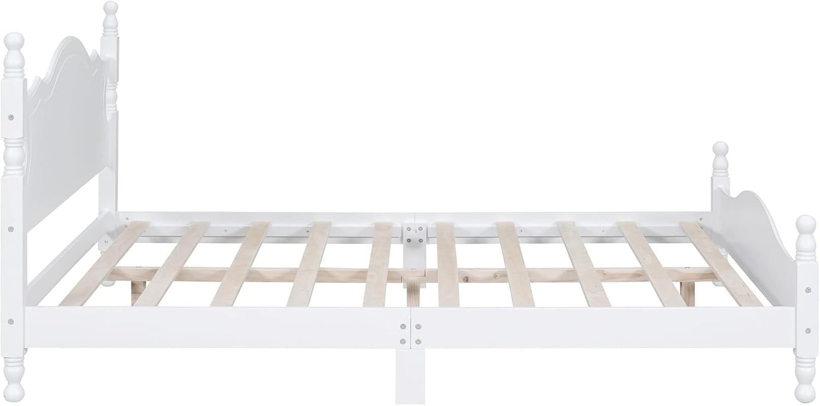 Modern Farmhouse Wood Platform Bed with Headboard, Queen Bed Frame with Wood Slat Support White