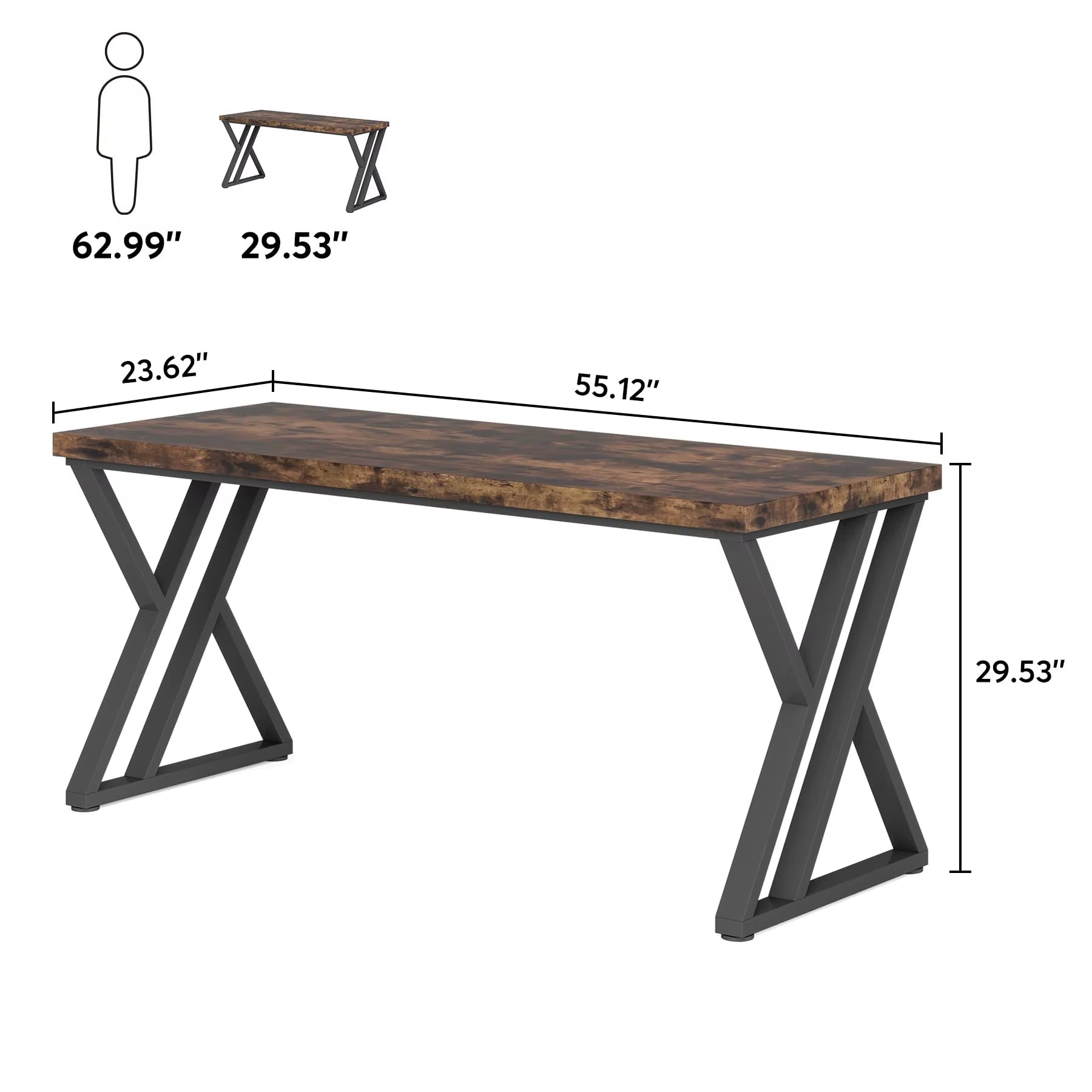 Writing Computer Desk, 55 Inch Heavy Duty Study Desk with Z-Shaped Metal Leg, Modern Simple Home Office Computer Desk