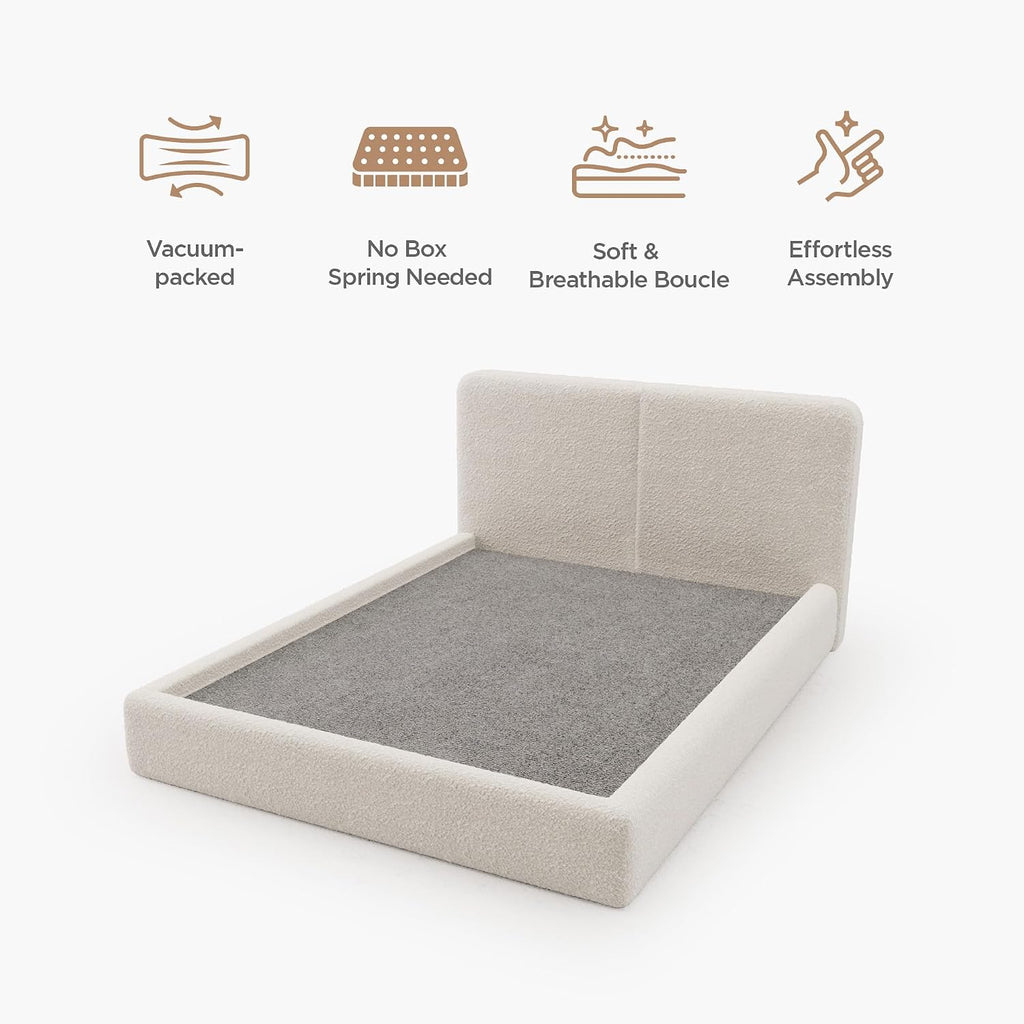 Boucle upholstered queen cloud bed frame