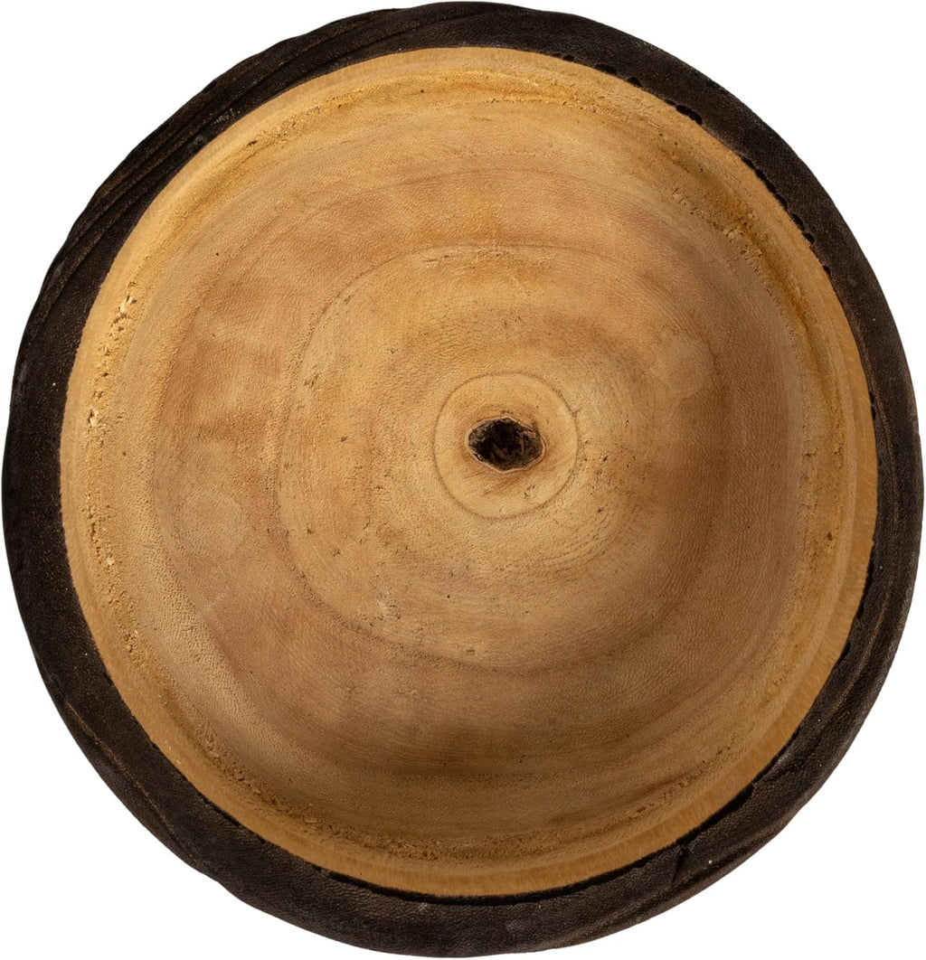 Creative Co-Op round Paulownia Wood Decorative Bowl, Marbled Brown Finish