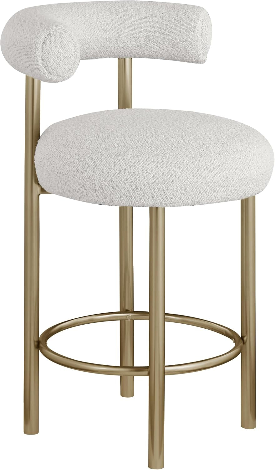 Meridian Furniture 547Cream-C Bordeaux Collection Modern | Contemporary Boucle Fabric Stool, Rich Cream Boucle Fabric, Brushed Brass Finish, Iron Metal Frame, 23" W X 22" D X 35.5" H, Cream, Set of 2