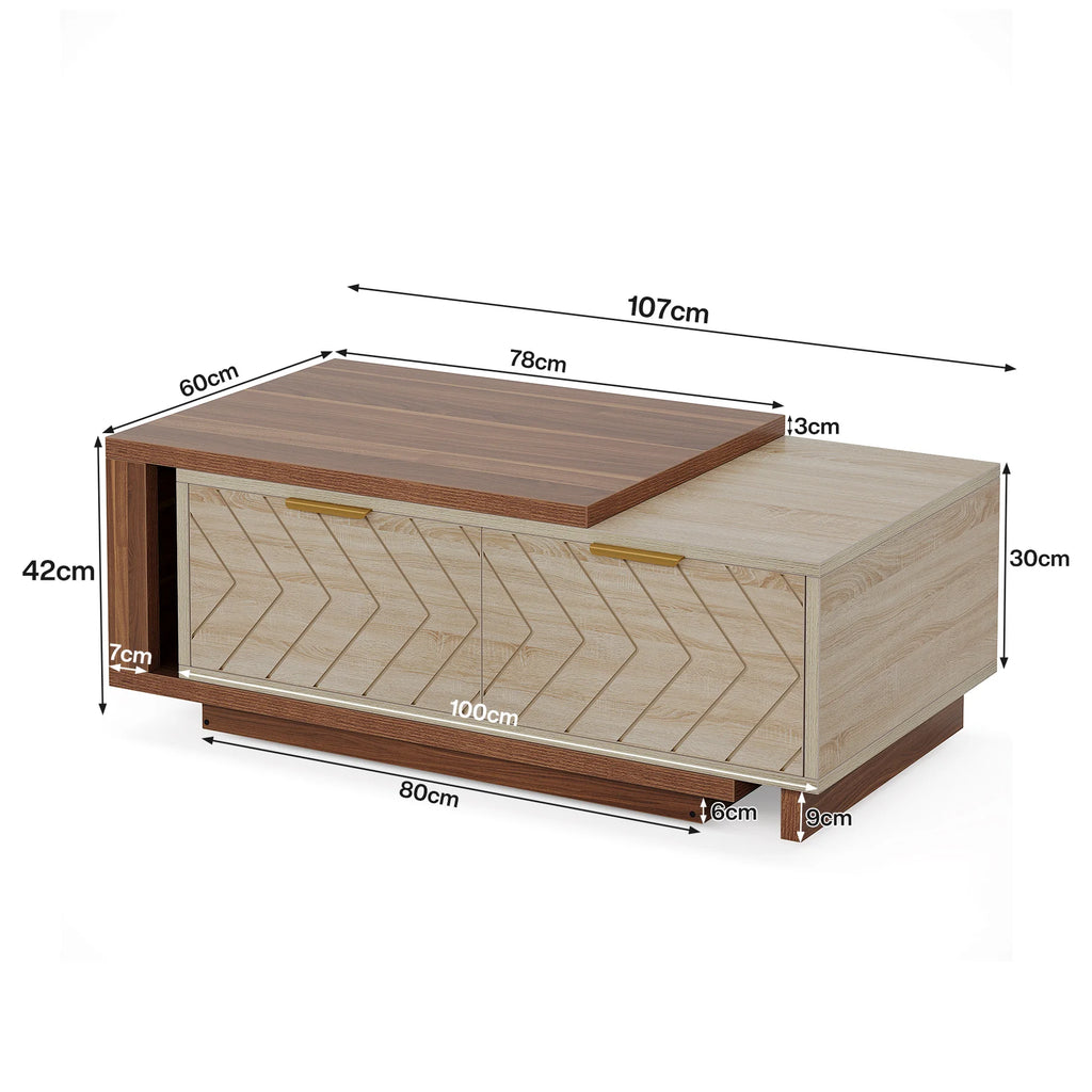 Extendable wood coffee table with storage drawers