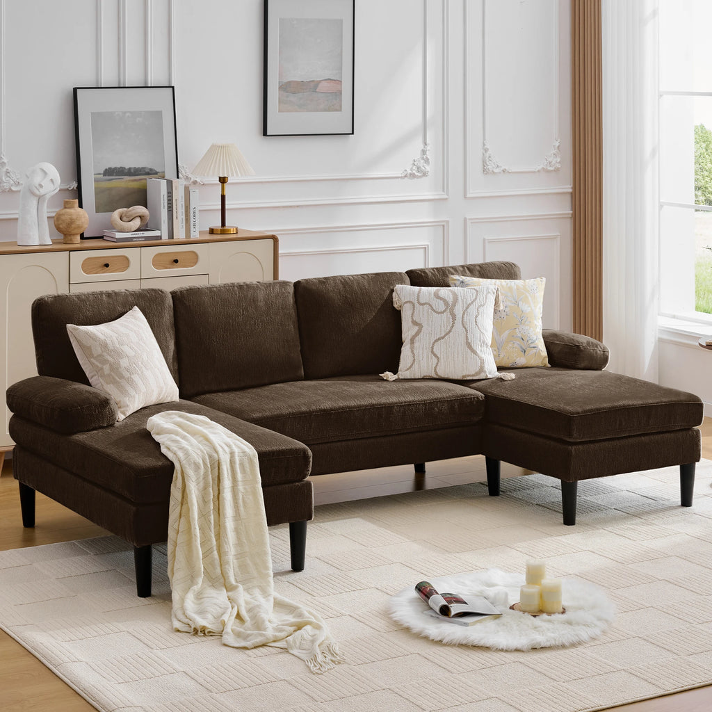 U-Shaped Sectional Sofa 4 Seater Lounge Sleeper with Removable Cushions Upholstered Couches for Living Room