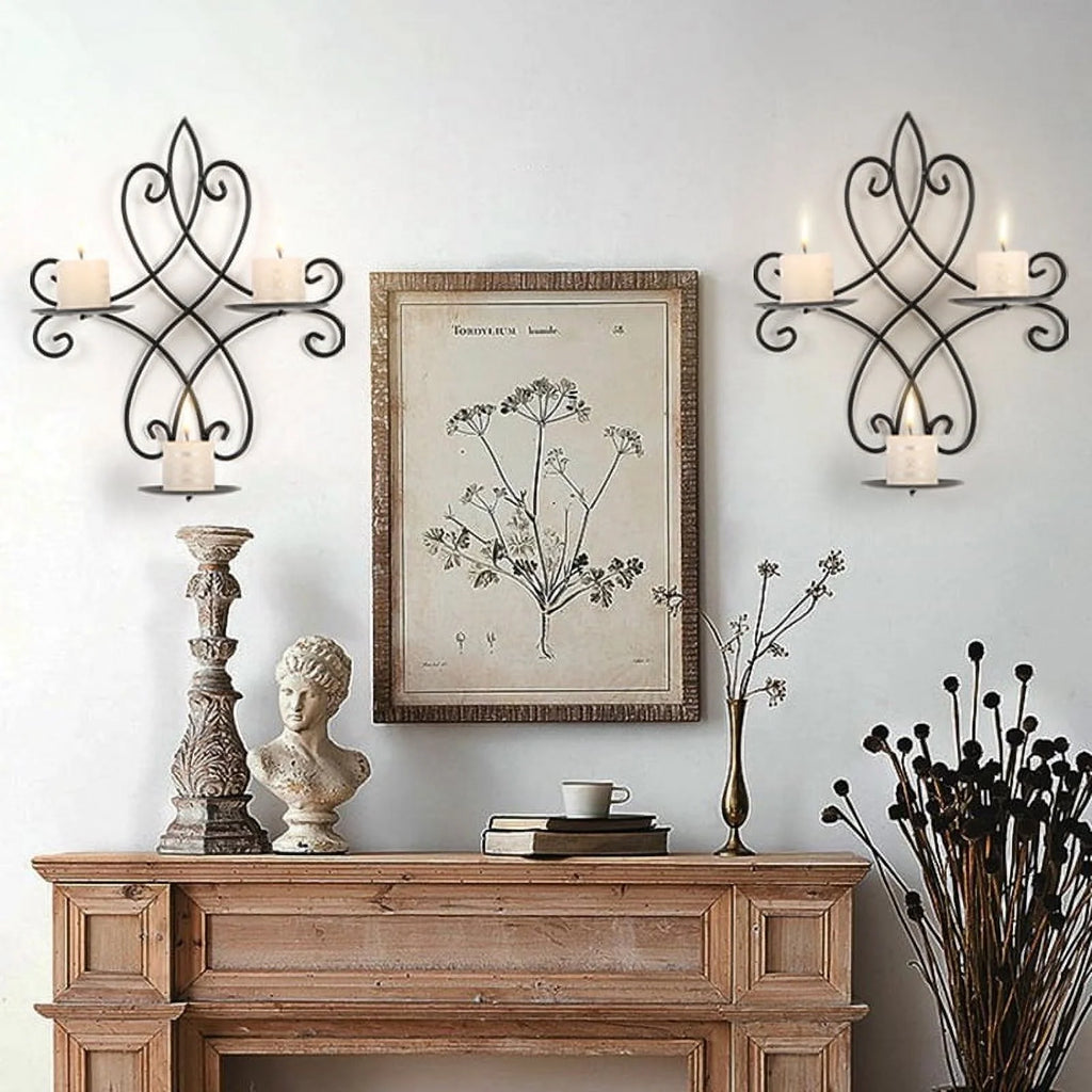 Wall Candle Sconce Holder Set of 2, Metal Wall Candle Holder Wall Decor, Hanging Wall Mounted Candle Stick Holder for Living Room Bedroom Dining Room Decorations