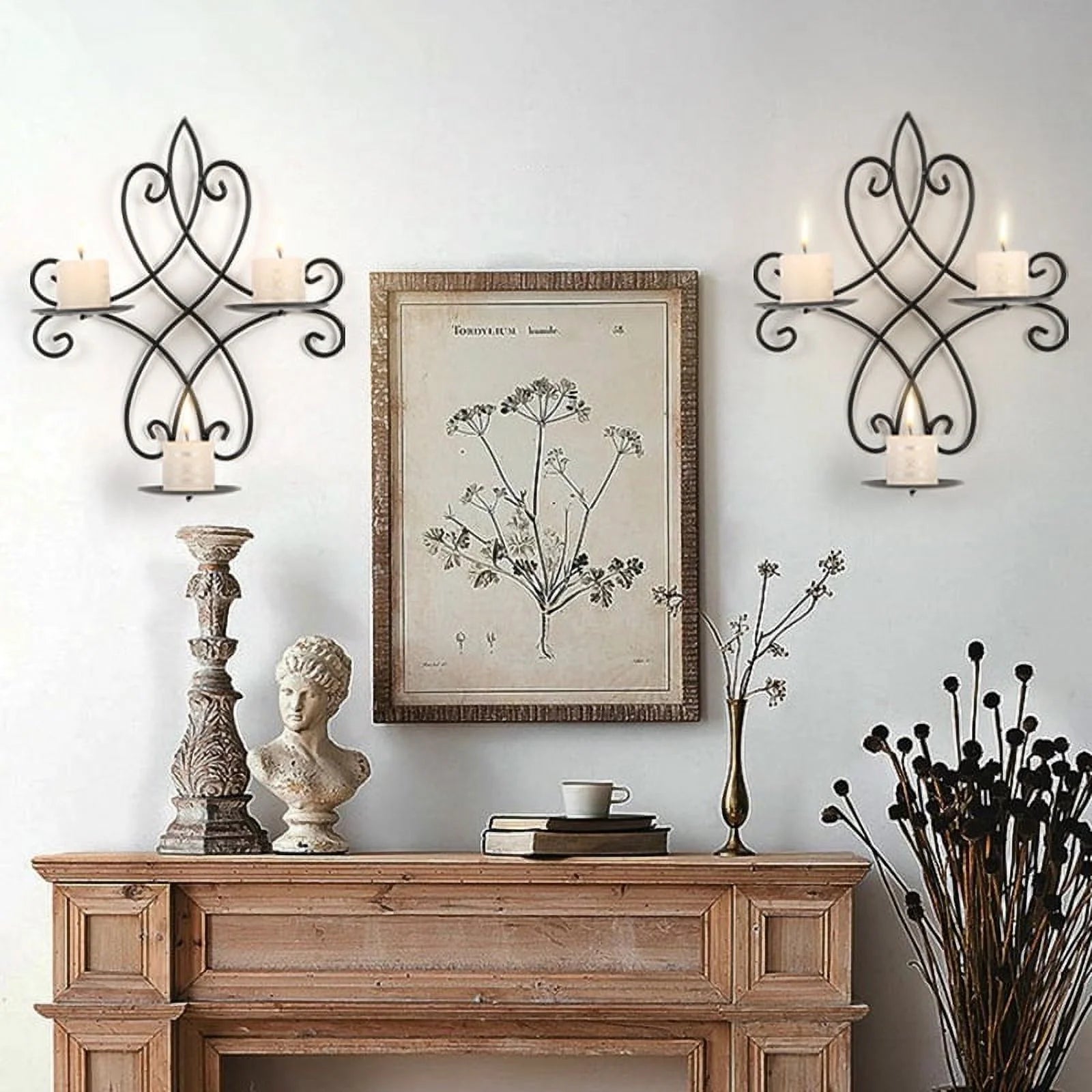 Wall Candle Sconce Holder Set of 2, Metal Wall Candle Holder Wall Decor, Hanging Wall Mounted Candle Stick Holder for Living Room Bedroom Dining Room Decorations