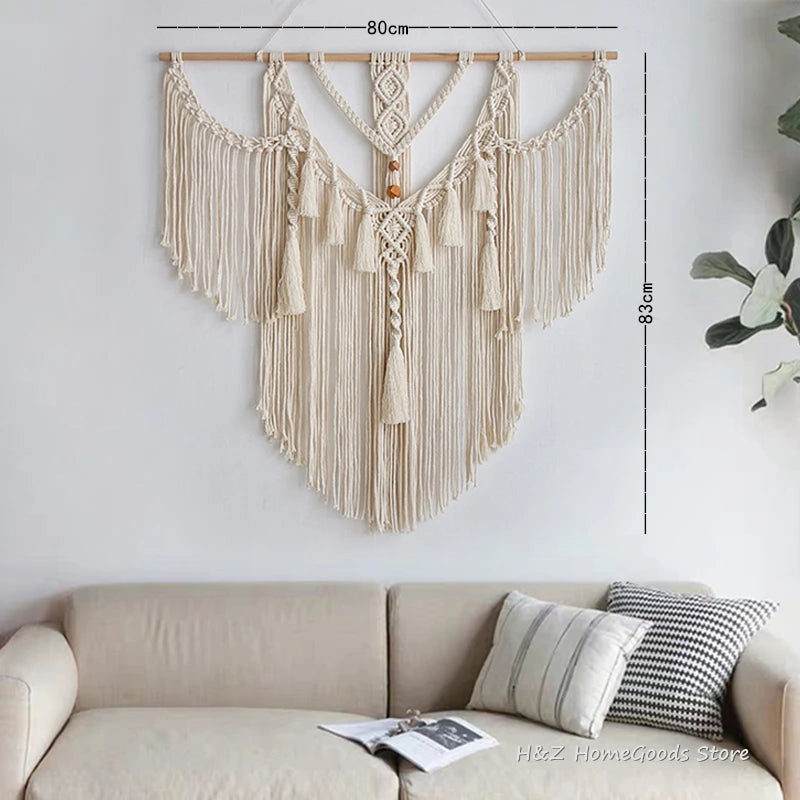 Big Macrame Wall Hanging Tapestry with Tassels Hand Woven Nordic Style for Living Room Bedroom House Art Decor Boho Decoration