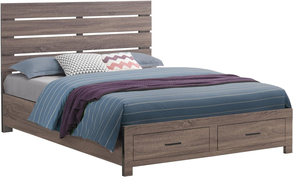 Coaster Home Furnishings Brantford Farmhouse Wood Queen Size Storage Panel Bed Frame Platform Bed 49-Inch Headboard Barrel Oak 207040Q