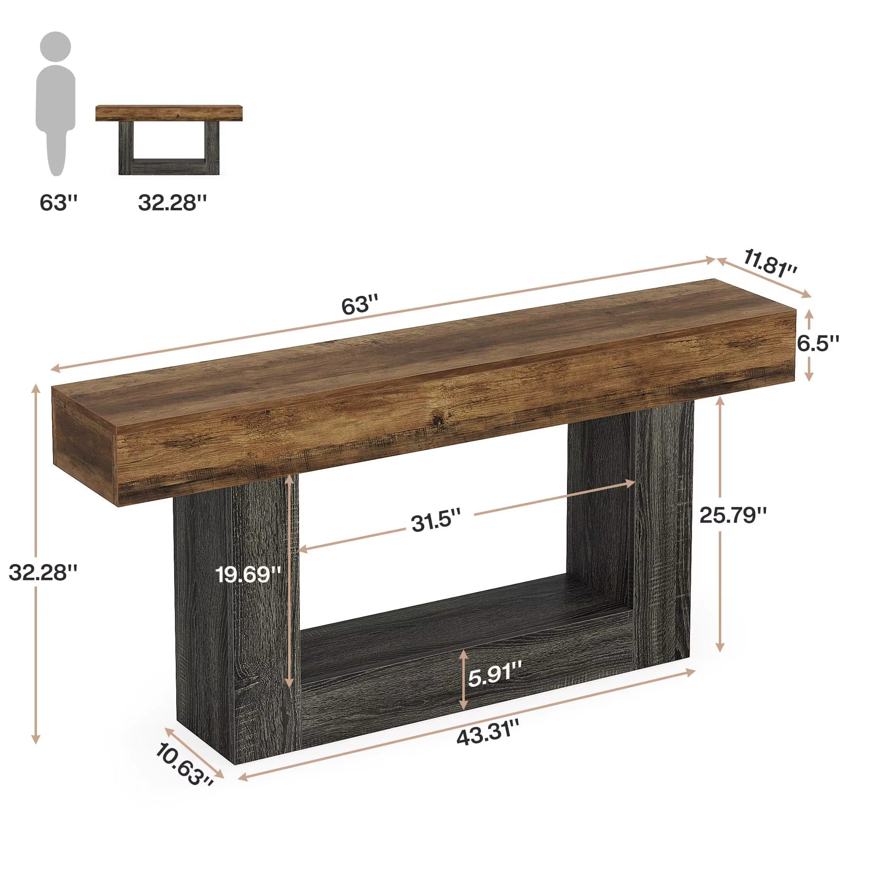 Farmhouse two tier wood console table