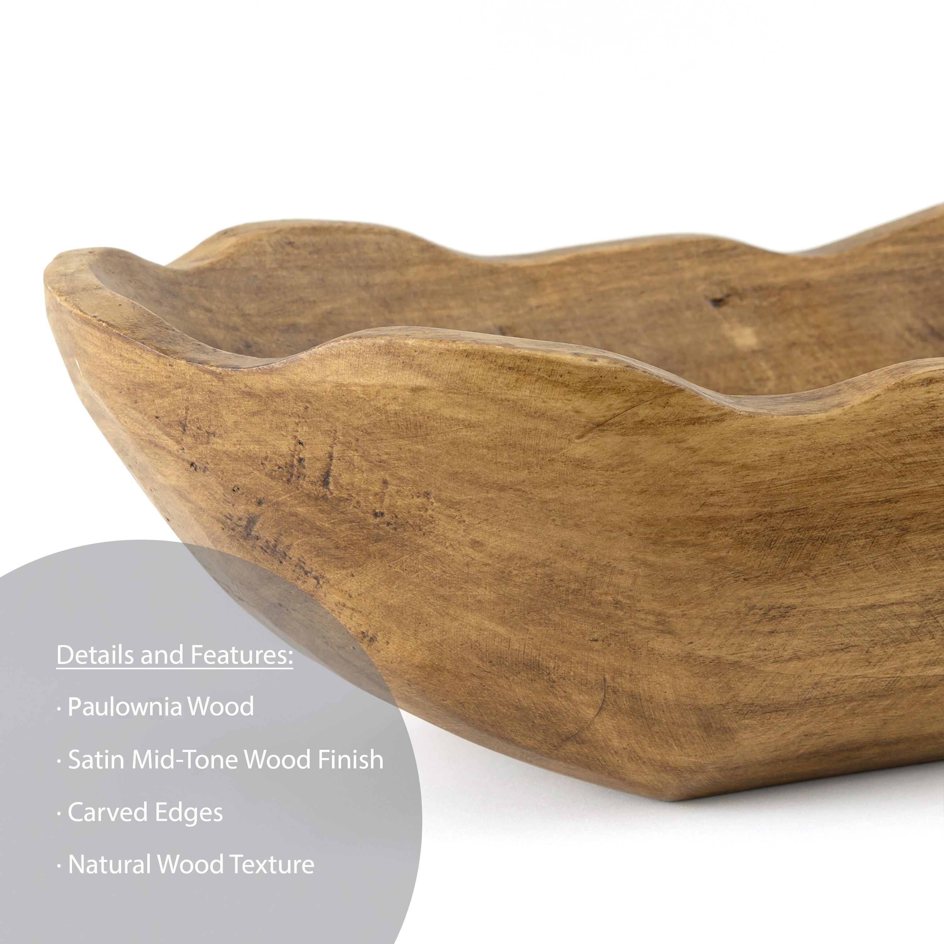 Indoor Carved Mid-Tone Brown Wood Decorative Dough Bowl
