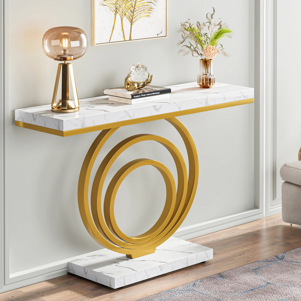 41-Inch Gold Entryway Table, Modern Console Table Narrow Long, Contemporary Accent Table for Living Room