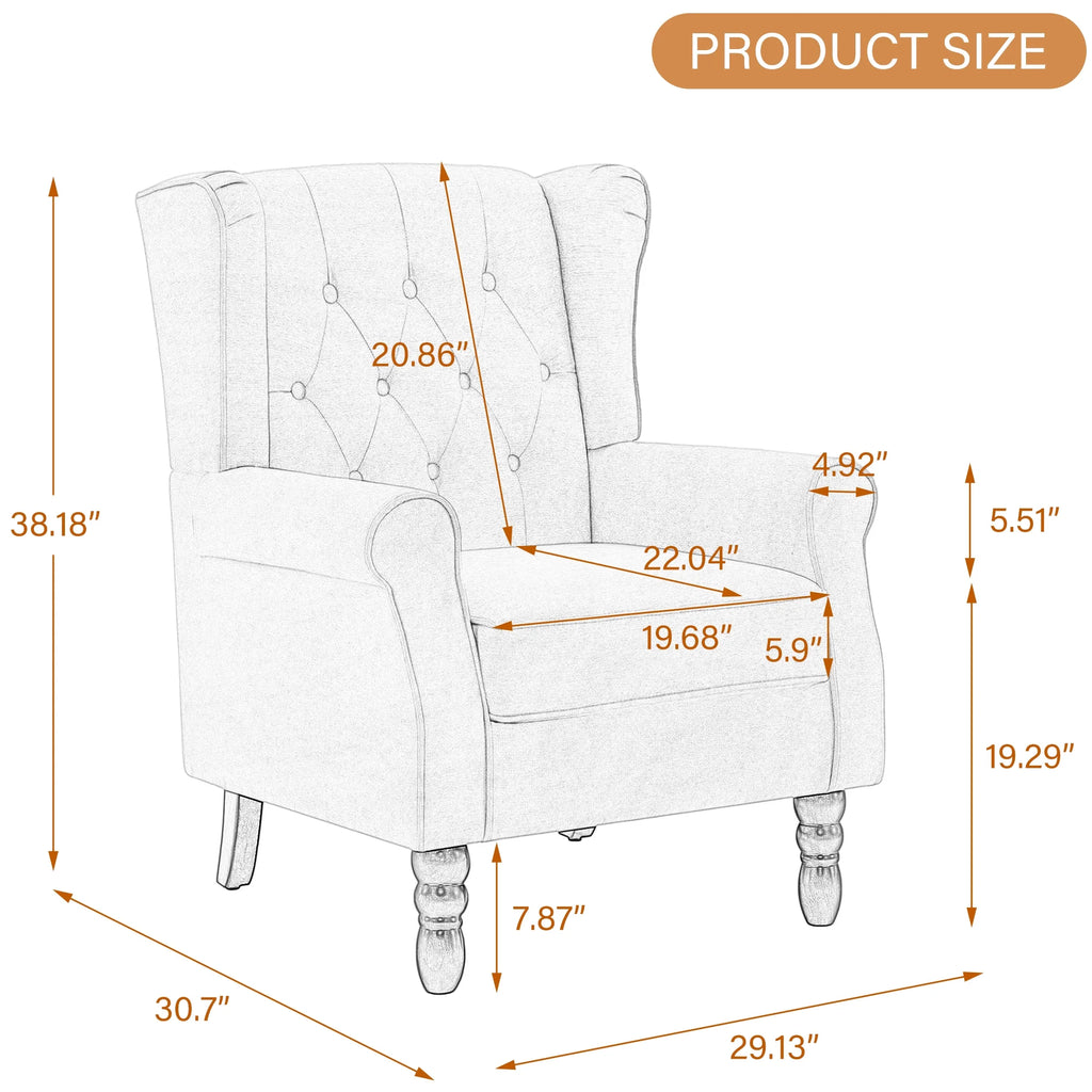 Wingback Accent Chair Upholstered Arm Chair High Back Chair Living Room with Solid Wood Frame, Tufted Green