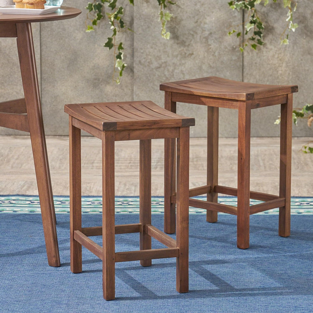 Amantani Outdoor Acacia Wood Counter Stools, 2-Pcs Set, Mahogany Brown