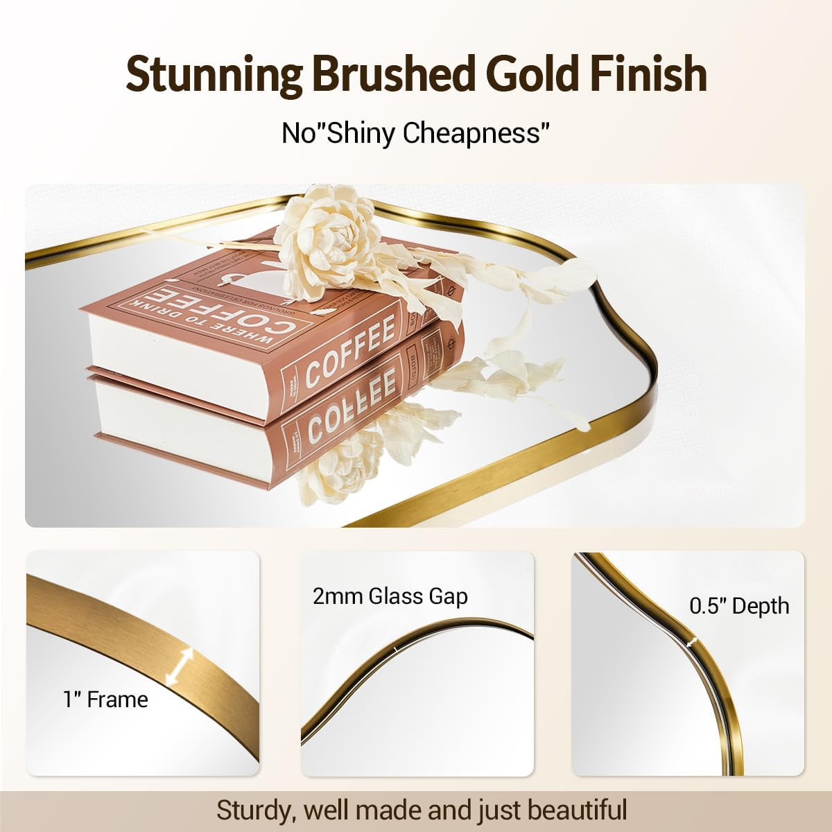 Brushed gold scalloped arched wall mirror