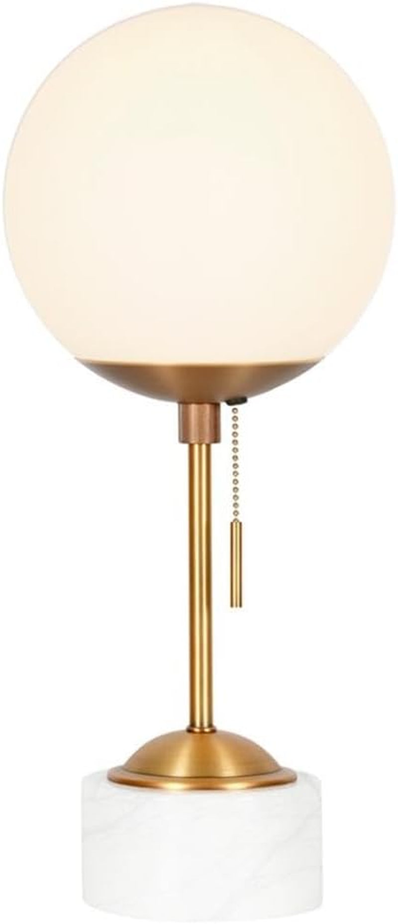 Reagan 17.75" Tall Table Lamp with Glass Shade in Brass/ White Marble/White Milk | Art Deco-Inspired Globe Lamp with a Stone Base and Gold Stem, Offering Ambient Light for Living Rooms, Bedrooms, or Offices