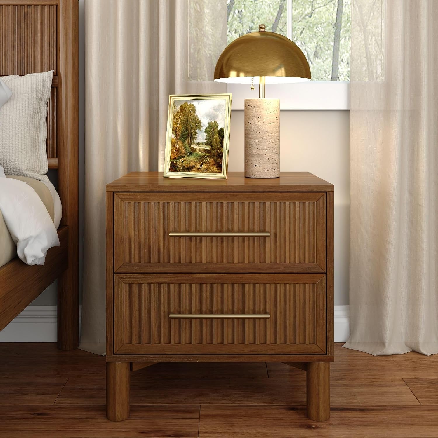 Sera 2-Drawer Nightstand, Pecan