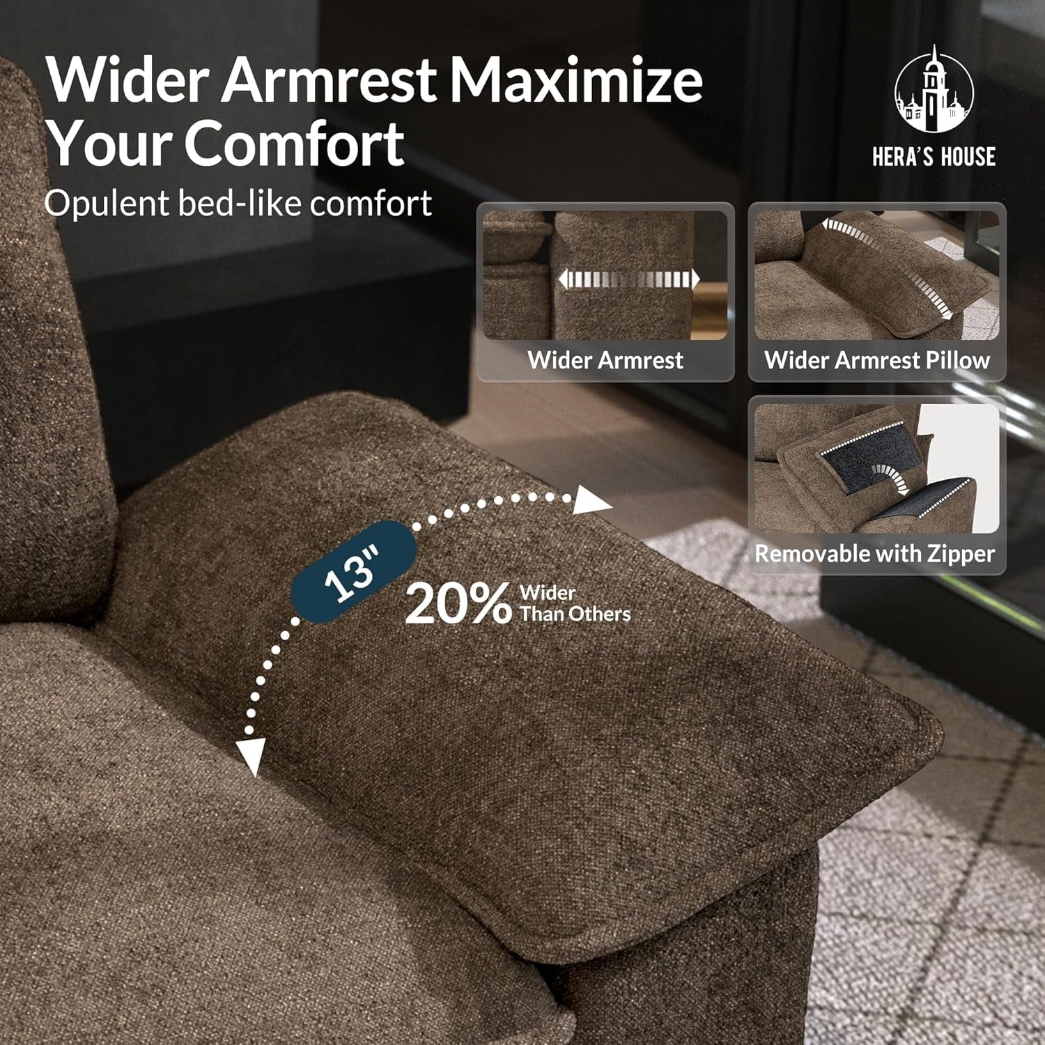 3 Pieces Modular Sectional Couch Set with Armchair Loveseat | Modern 6-Seater Cloud Sofa Set , Grayish Brown, Wider Armrest, Deep Seat, Soft Chenille Furniture Set for Living Room