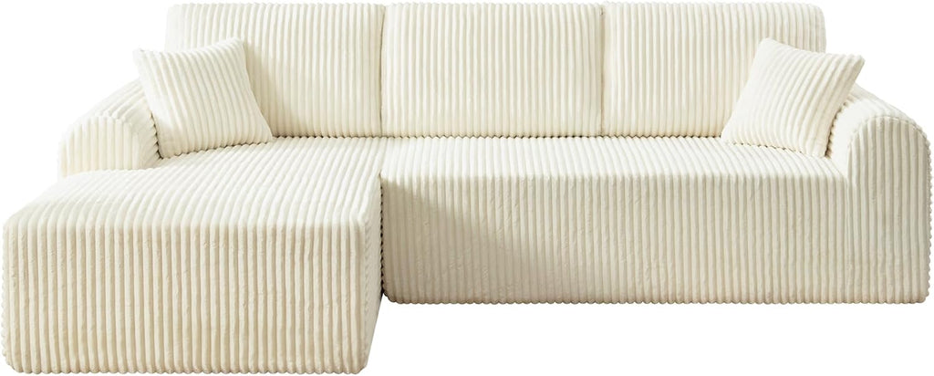 109-Inch L-Shaped Left Facing Boneless Corner Sofa 2 PCS Modular Sectional Cloud Sofa Couch with Chaise Lounge and Toss Pillow, Corduroy Boneless L-Shaped Couches