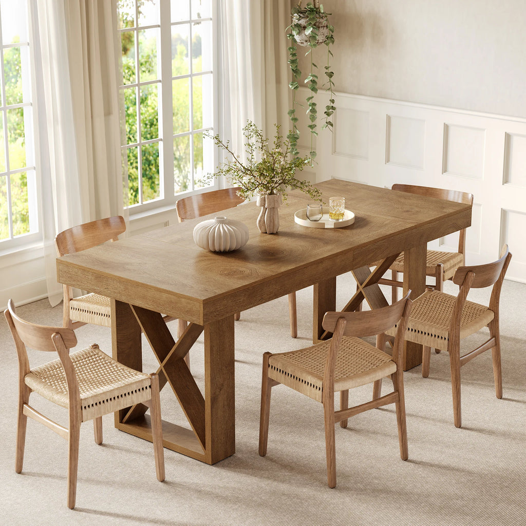 63-Inch Dining Table for 4-6 People, Farmhouse Thick Appearance Design, Rectangle Kitchen Table for Dining Room, Living Room, Brown