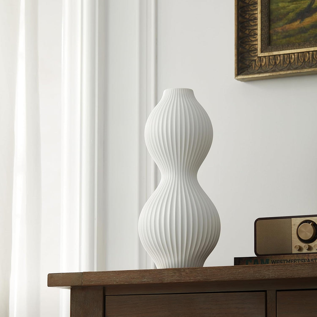 Modern Ceramic Decorative Table Lamp Living Room Bedroom Bedside | Handcrafted Unique Warm Ambient Lighting Lamp, Accent White Translucent Ceramic Shade, Fully Dimmable, Corded, Bulb Included
