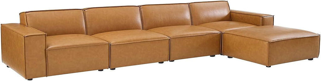 Restore Vegan Leather Sectional Sofa, 82 X 164 X 28, Tan