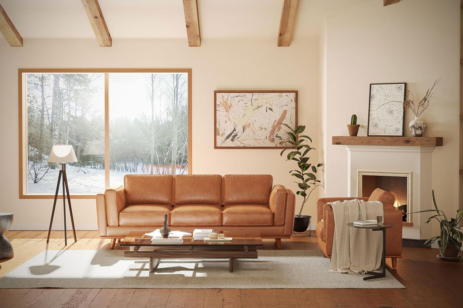 Valencia Artisan Full Leather Sofa 88” - Pure Full Italian Nappa Leather Couch, Solid Wood Accent, Ultimate Comfort, Cognac Tan