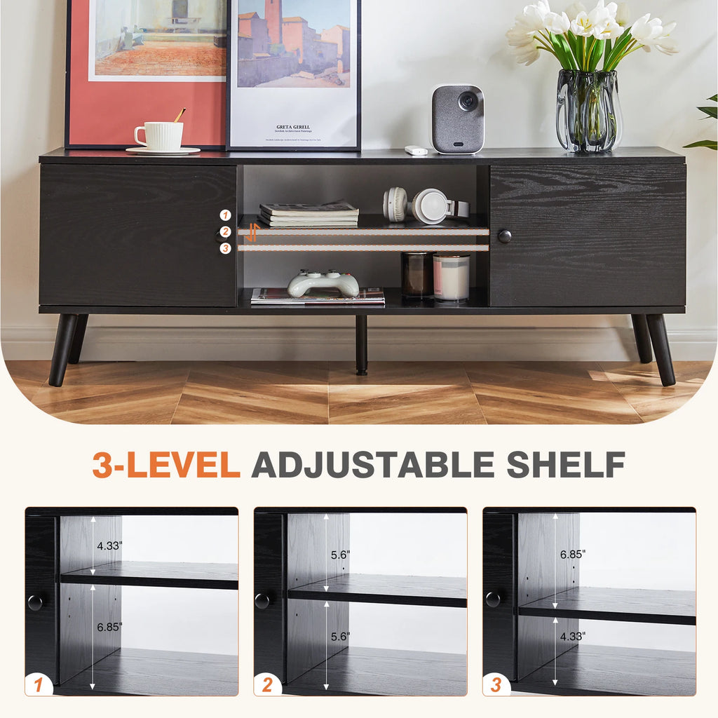 Wooden Fireplace Tv Stand for up to 60 Inch TV Entertainment Center for Living Room Media Console Adjustable Shelf 2 Storage
