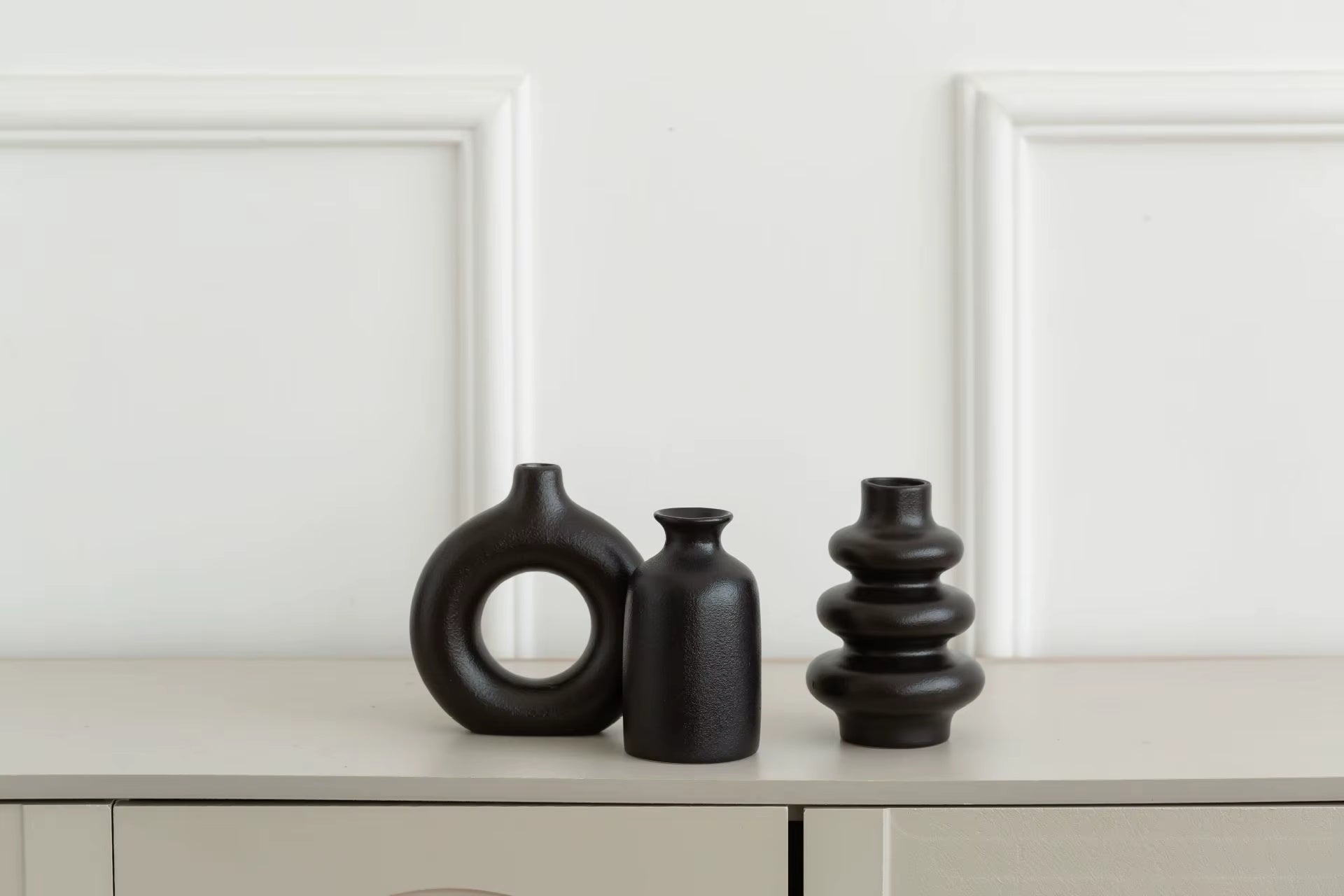 Set of 3 White Ceramic Bohemian Vase Set, Creative Home Decoration Vase Ornaments, Wedding Home Living Room Bedroom Decoration