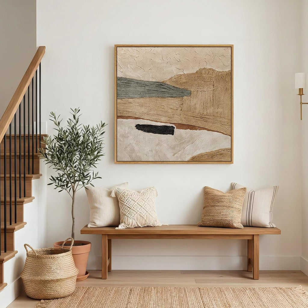 Framed Neutral Organic Abstract Canvas Wall Art for Dining Room, 30X30 Inch | Earth Tone, Canvas Prints, Modern Pictures, Beige Tan Gray, Wood Frame, Minimalist Artwork, Dining Room, Bedroom Wall Decor