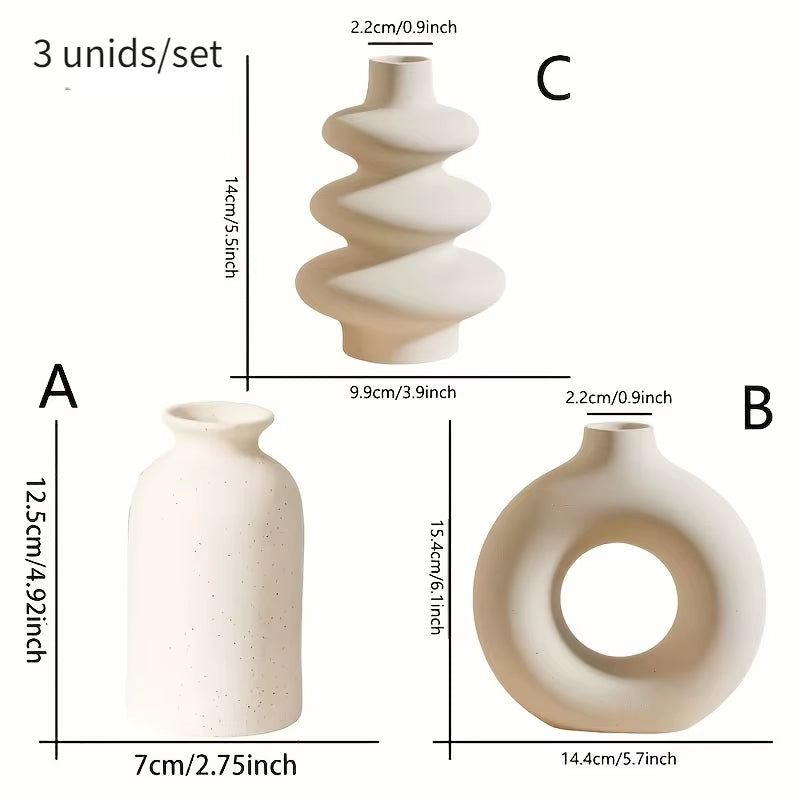 Set of 3 White Ceramic Bohemian Vase Set, Creative Home Decoration Vase Ornaments, Wedding Home Living Room Bedroom Decoration