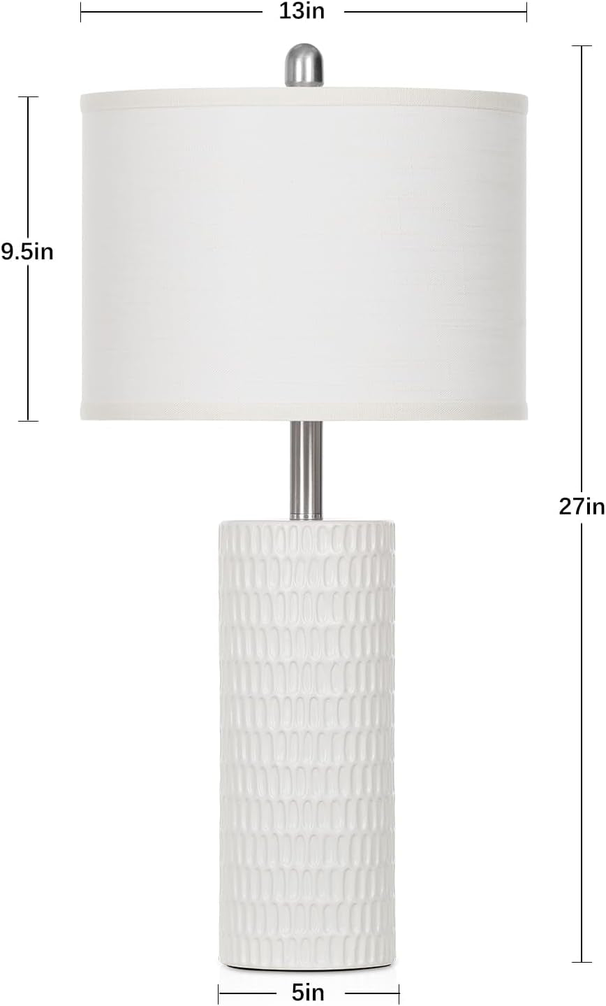 27" Ceramic Table Lamp, Farmhouse Table Lamp for Living Room, White Lamp for Bedroom, Night Stand, Modern Bedside Lamp Set of 2, End Table Lamps, White(2 Bulbs Included)